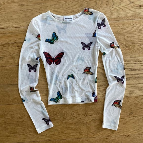 superdown | Tops | Revolve Superdown Ari Butterfly Mesh Top In White And  Multi | Poshmark